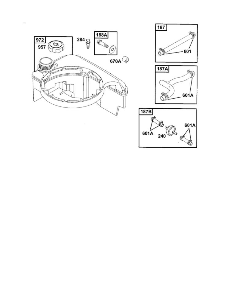Line Fuel/Tank Fuel Diagram and Parts List for 12E800-12E899 0620-0653-0808 Briggs and Stratton Engine
